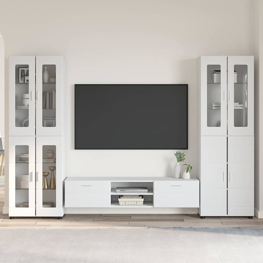 Tv-meubelset met lade met plank Hoogglans wit Bewerkt hout