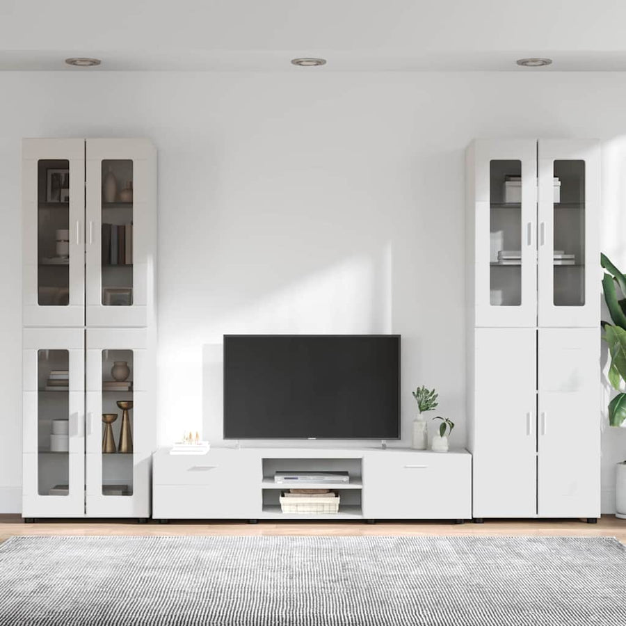 Tv-meubelset met lade met plank Hoogglans wit Bewerkt hout