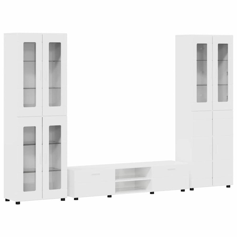 Tv-meubelset met lade met plank Hoogglans wit Bewerkt hout