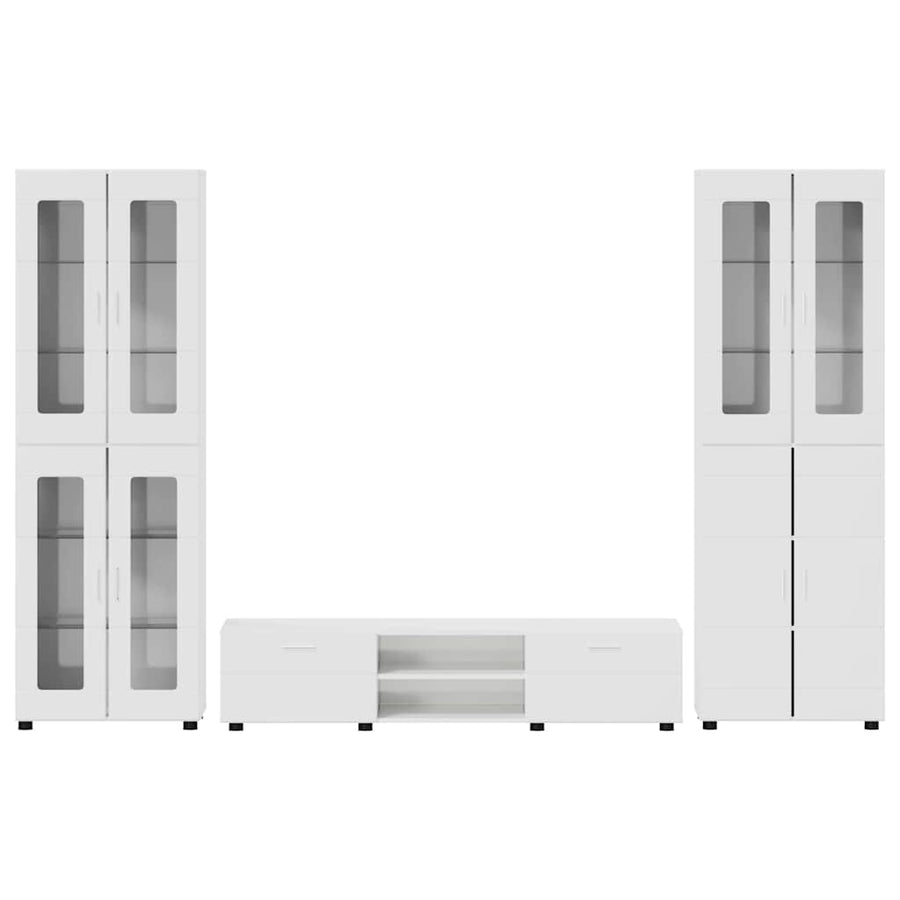 Tv-meubelset met lade met plank Hoogglans wit Bewerkt hout