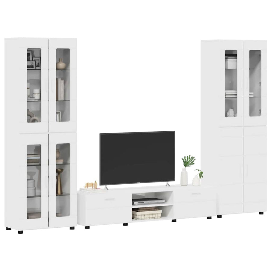 Tv-meubelset met lade met plank Hoogglans wit Bewerkt hout