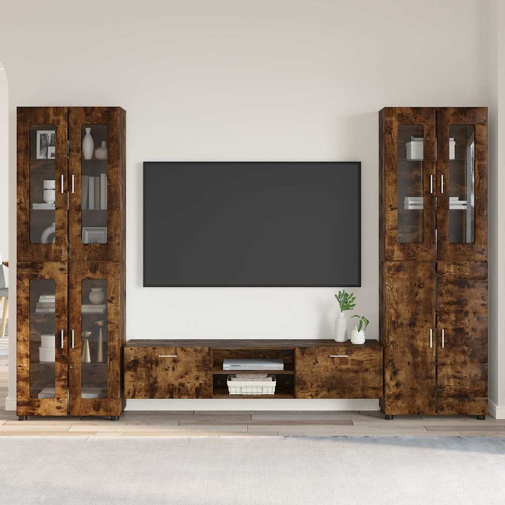 Tv-meubelset met lade met plank Gerookt eiken Bewerkt hout