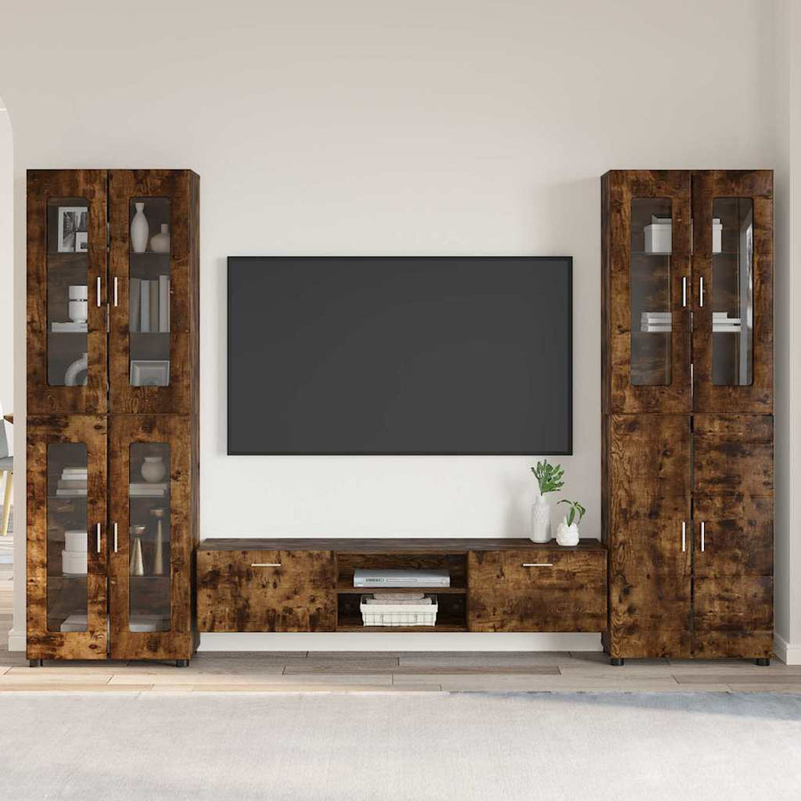 Tv-meubelset met lade met plank Gerookt eiken Bewerkt hout