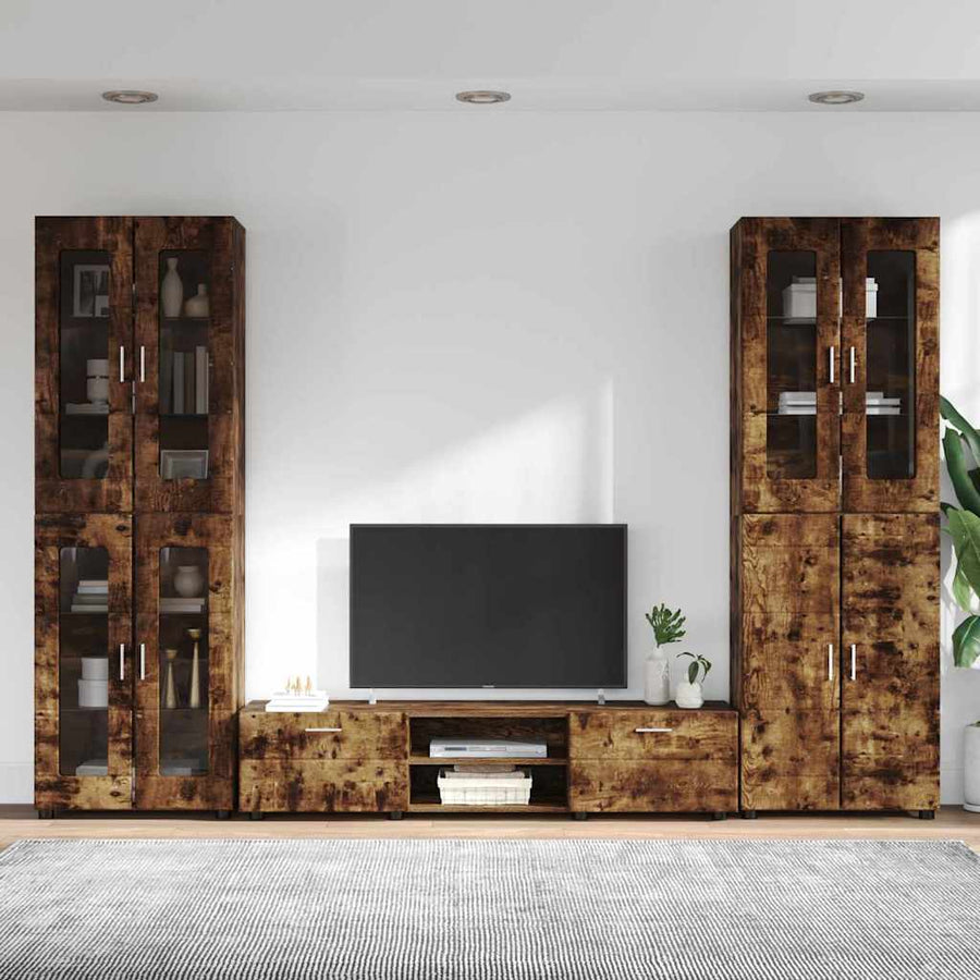 Tv-meubelset met lade met plank Gerookt eiken Bewerkt hout