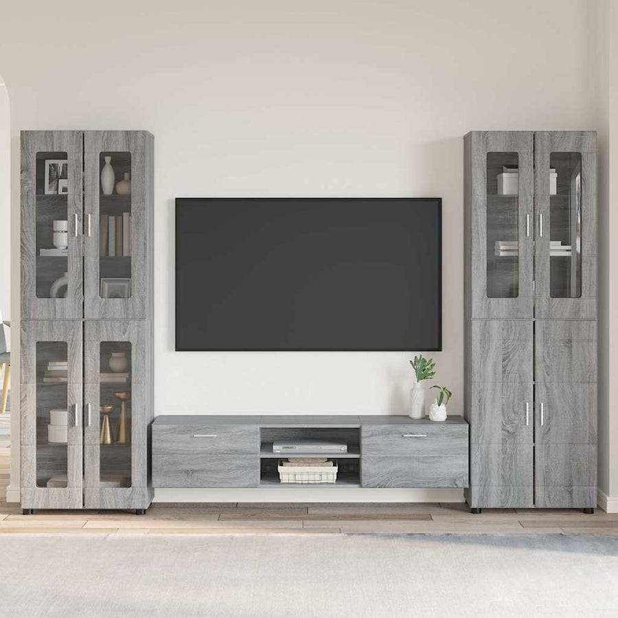 Tv-meubelset met lade met plank Grijs Sonoma Bewerkt hout