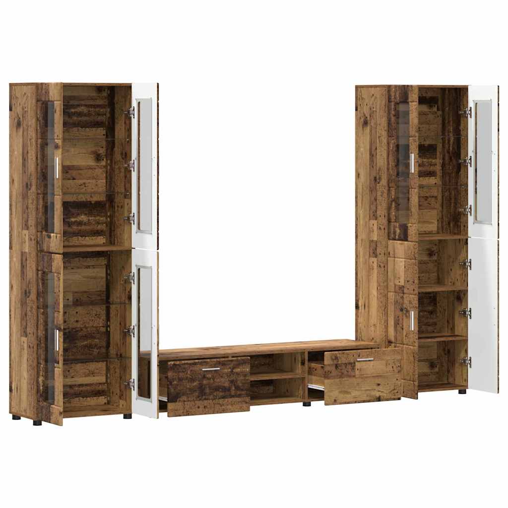 Tv-meubelset met lade met plank met opslag Oudhout Bewerkt hout