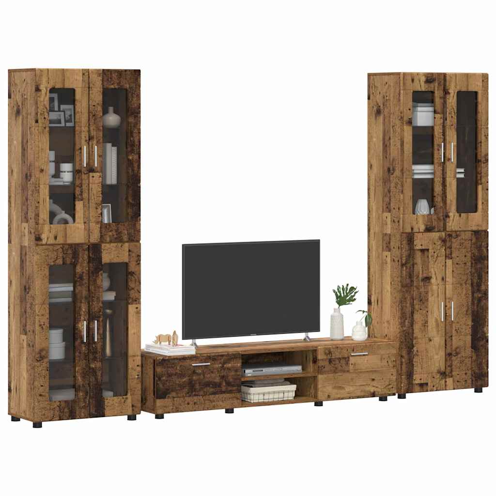 Tv-meubelset met lade met plank met opslag Oudhout Bewerkt hout
