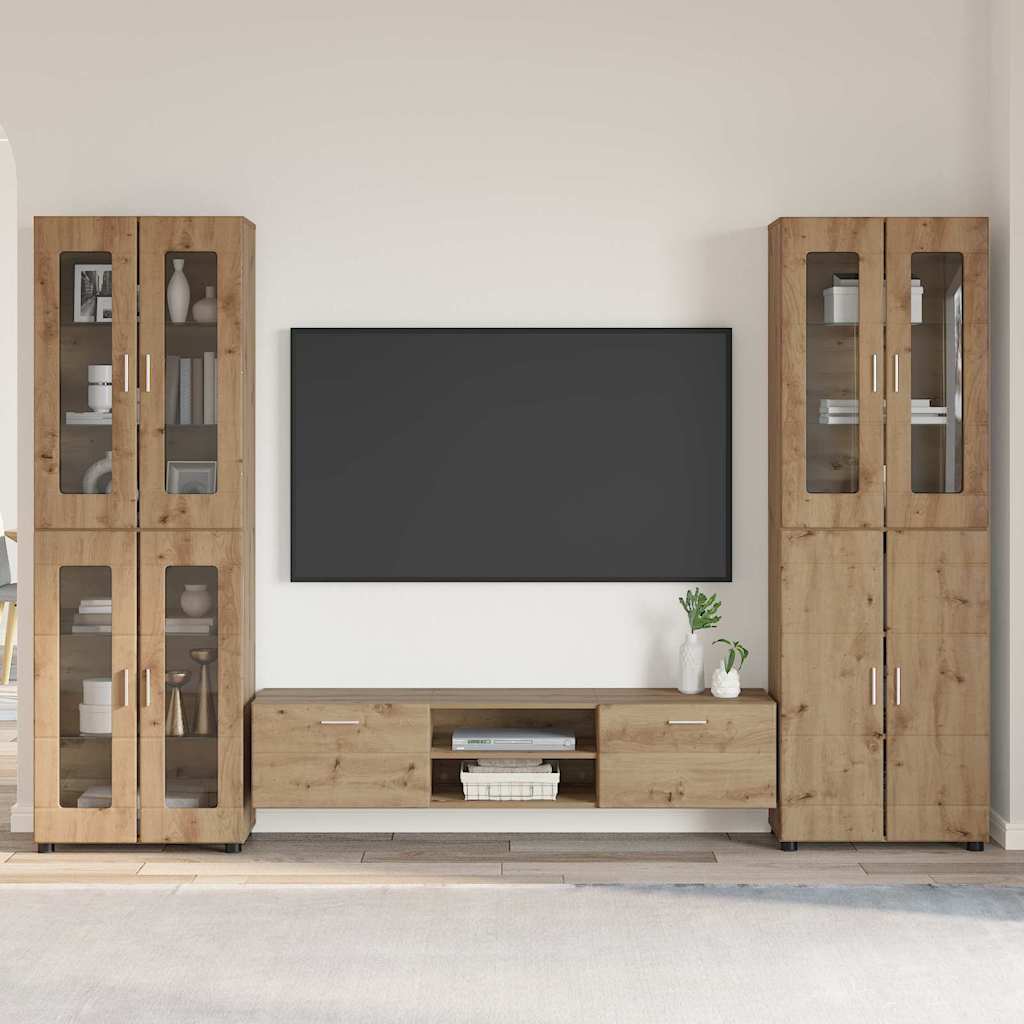 Tv-meubelset met lade met plank Artisan Eiken Bewerkt hout