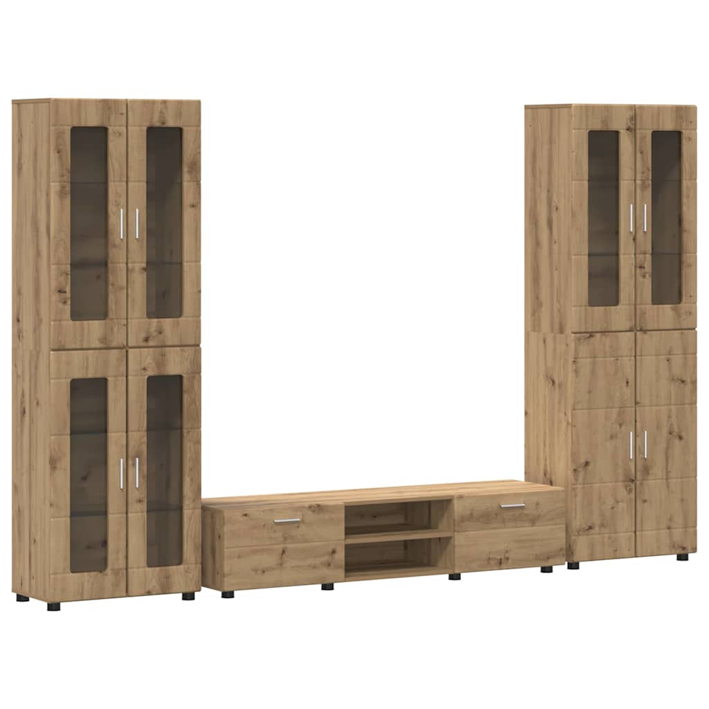 Tv-meubelset met lade met plank Artisan Eiken Bewerkt hout