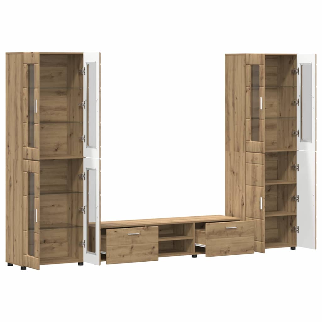 Tv-meubelset met lade met plank Artisan Eiken Bewerkt hout