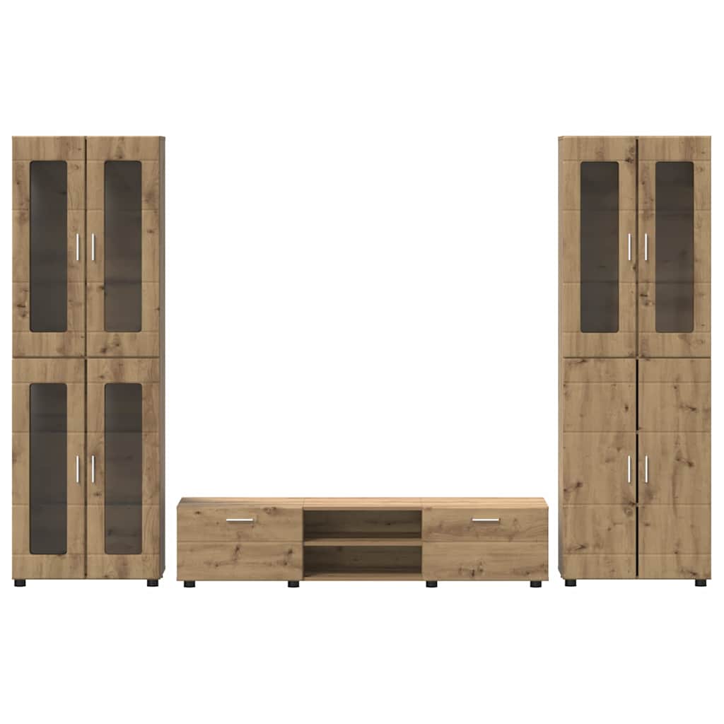 Tv-meubelset met lade met plank Artisan Eiken Bewerkt hout