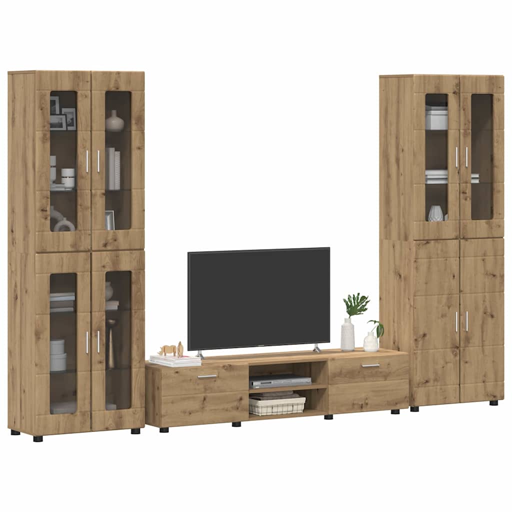 Tv-meubelset met lade met plank Artisan Eiken Bewerkt hout