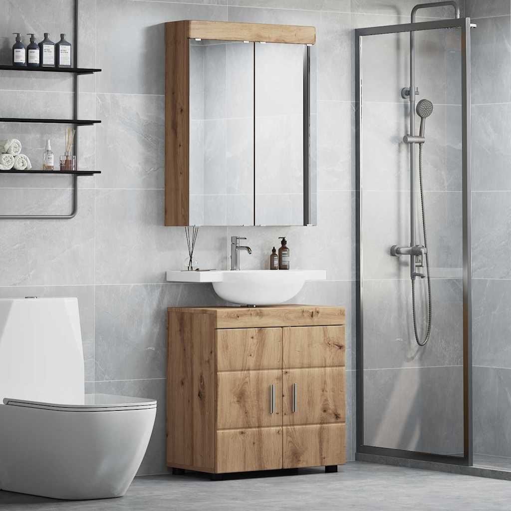Badkamermeubelset met plank TULUM Artisan Eiken Bewerkt hout