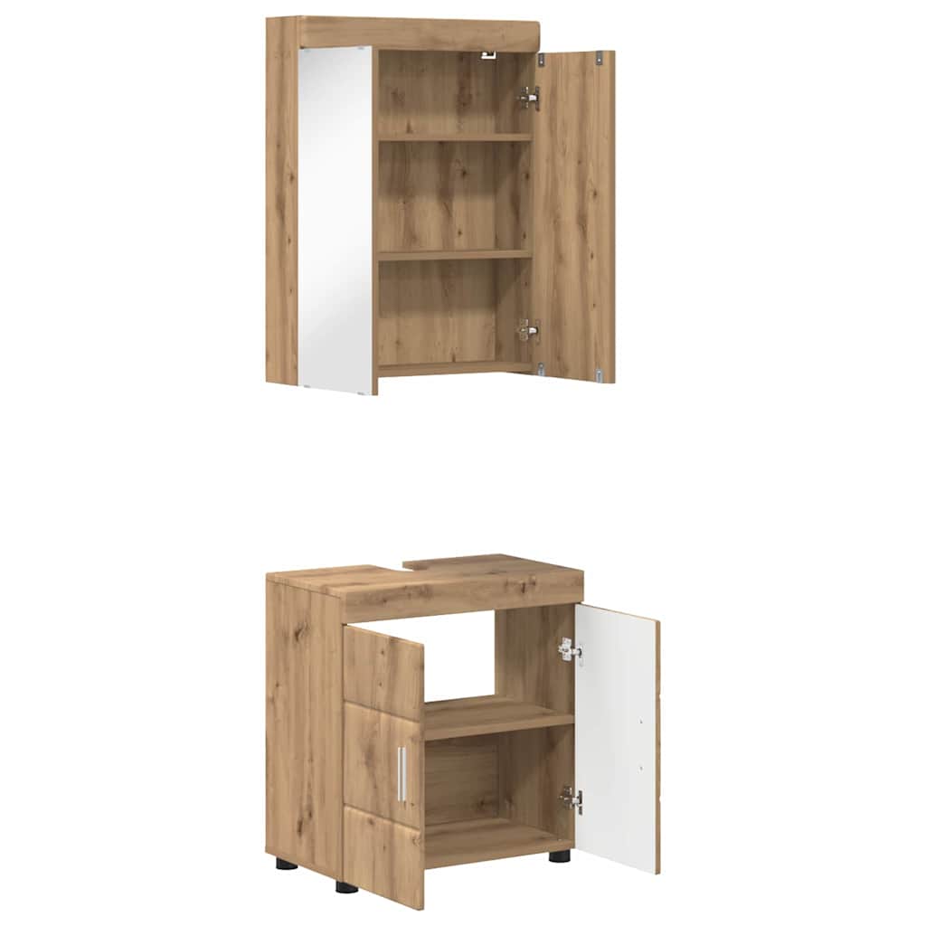Badkamermeubelset met plank TULUM Artisan Eiken Bewerkt hout