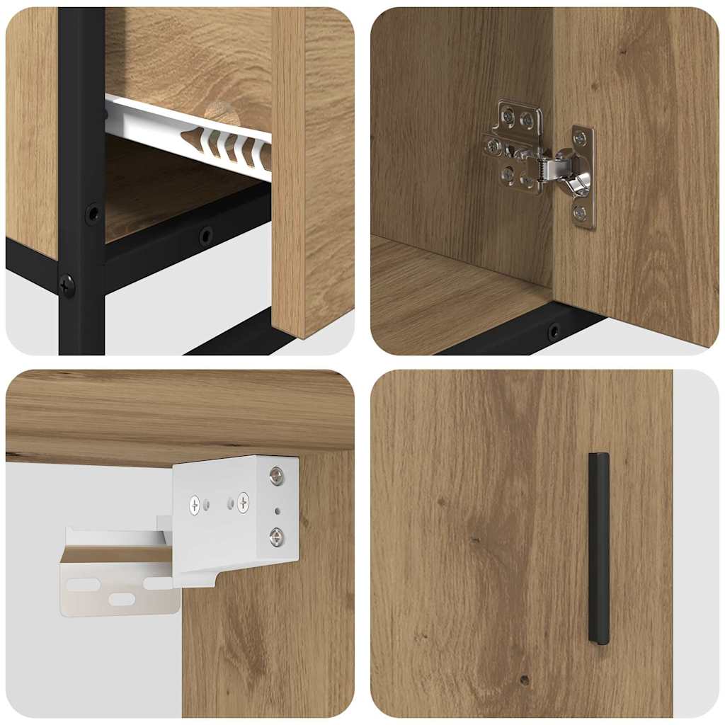 Badkamermeubelset 3 Pcs Artisanaal Eikenkleurig Bewerkt Hout