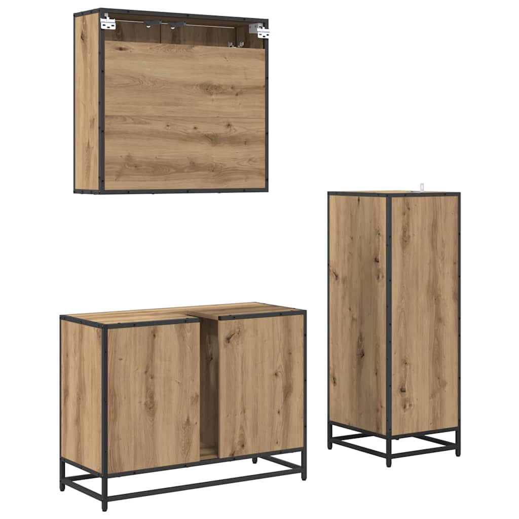 Badkamermeubelset 3 Pcs Artisanaal Eikenkleurig Bewerkt Hout