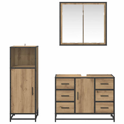 Badkamermeubelset 3 Pcs Artisanaal Eikenkleurig Bewerkt Hout