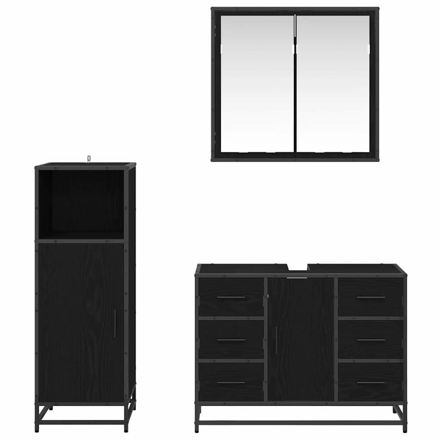 Badkamermeubelset met lade 3 pcs Zwart eiken 80 x 33 x 60 cm