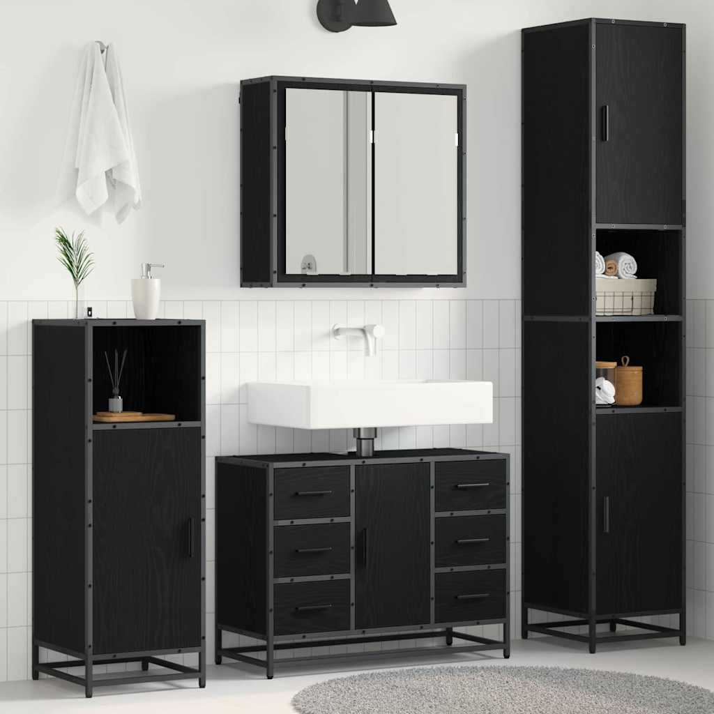 Badkamermeubelset met lade 4 pcs Zwart eiken 80 x 33 x 60 cm