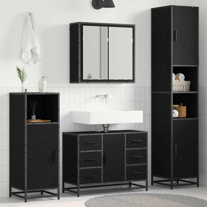 Badkamermeubelset met lade 4 pcs Zwart eiken 80 x 33 x 60 cm