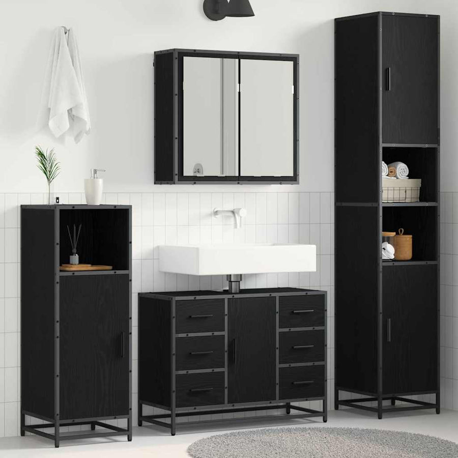 Badkamermeubelset met lade 4 pcs Zwart eiken 80 x 33 x 60 cm