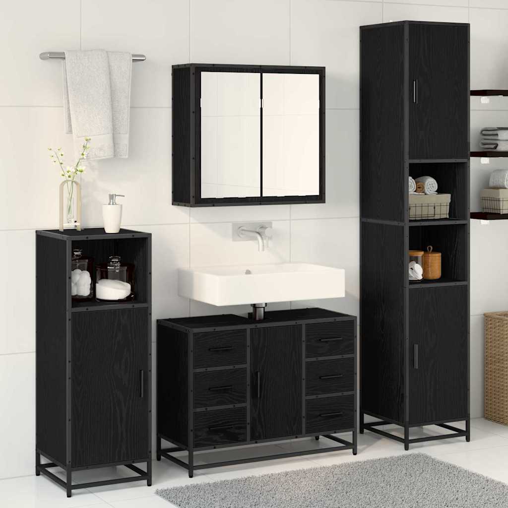 Badkamermeubelset met lade 4 pcs Zwart eiken 80 x 33 x 60 cm