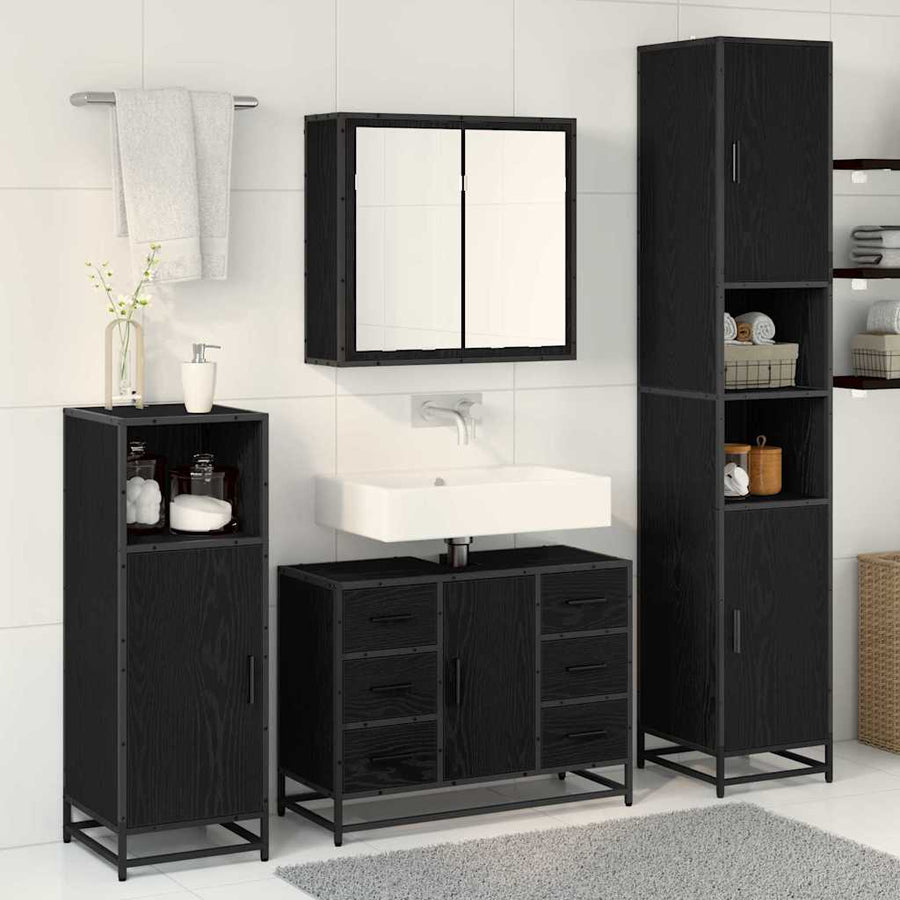 Badkamermeubelset met lade 4 pcs Zwart eiken 80 x 33 x 60 cm