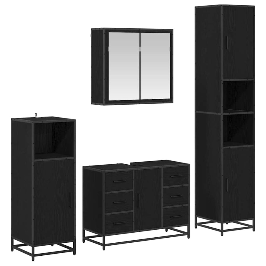 Badkamermeubelset met lade 4 pcs Zwart eiken 80 x 33 x 60 cm