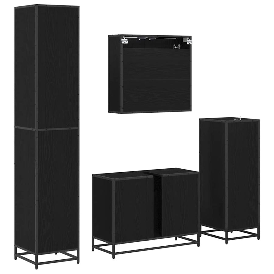 Badkamermeubelset met lade 4 pcs Zwart eiken 80 x 33 x 60 cm