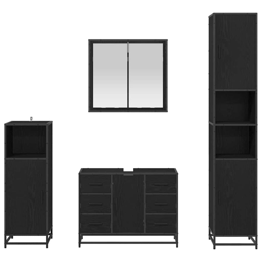 Badkamermeubelset met lade 4 pcs Zwart eiken 80 x 33 x 60 cm