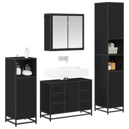Badkamermeubelset met lade 4 pcs Zwart eiken 80 x 33 x 60 cm