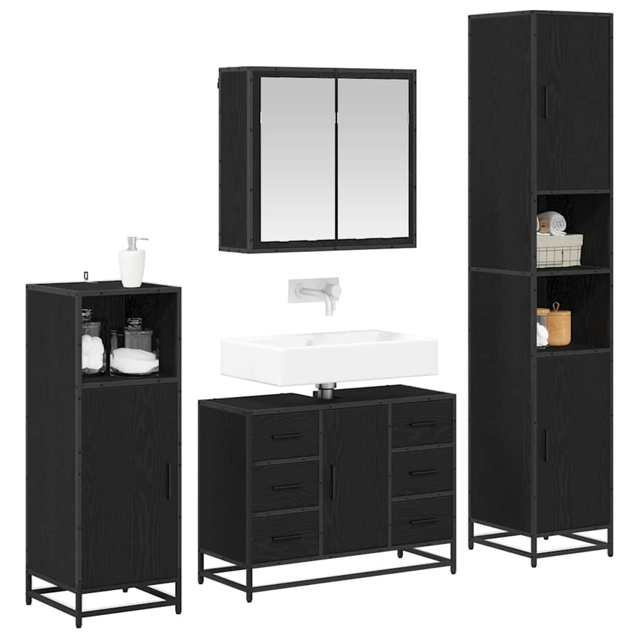 Badkamermeubelset met lade 4 pcs Zwart eiken 80 x 33 x 60 cm