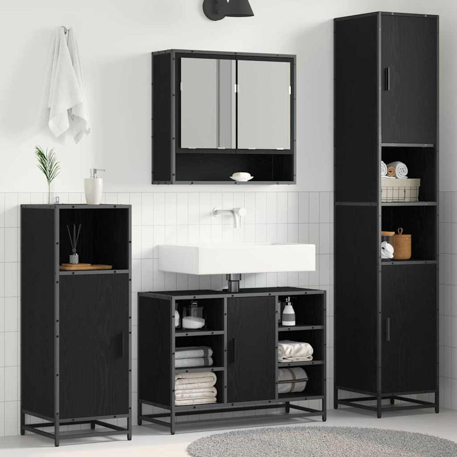 Badkamer Kast Zwart eiken 35 x 37.5 x 188.5 cm Bewerkt hout