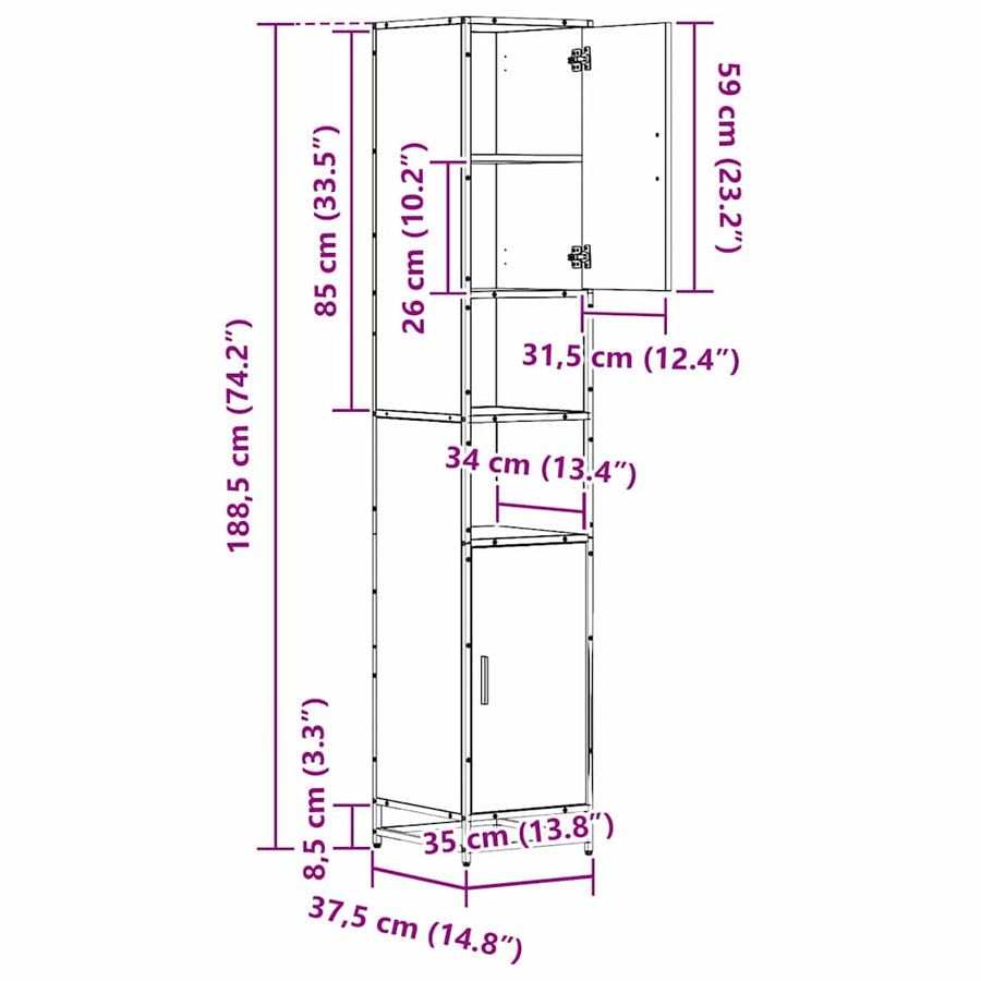 Badkamer Kast Zwart eiken 35 x 37.5 x 188.5 cm Bewerkt hout