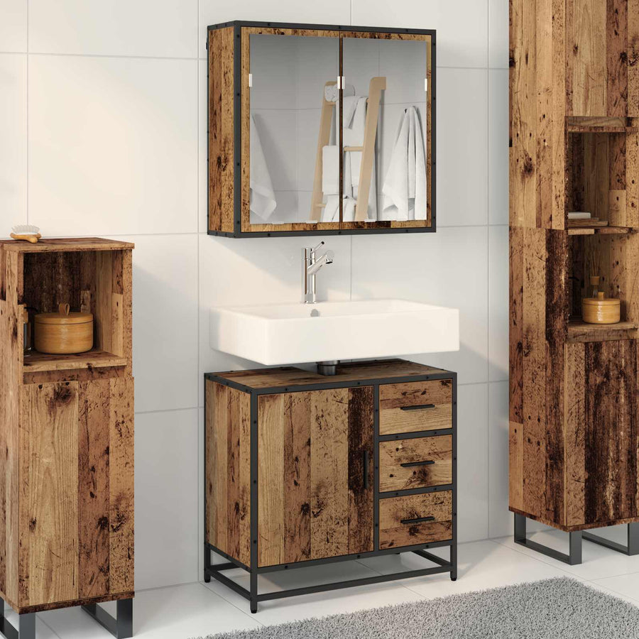 Badkamermeubelset Met Lade 2 Pcs Bewerkt Hout Oud hout