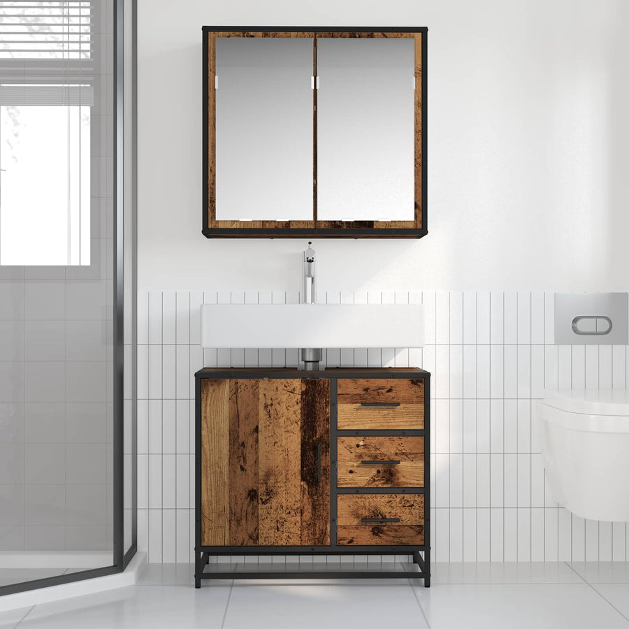 Badkamermeubelset Met Lade 2 Pcs Bewerkt Hout Oud hout