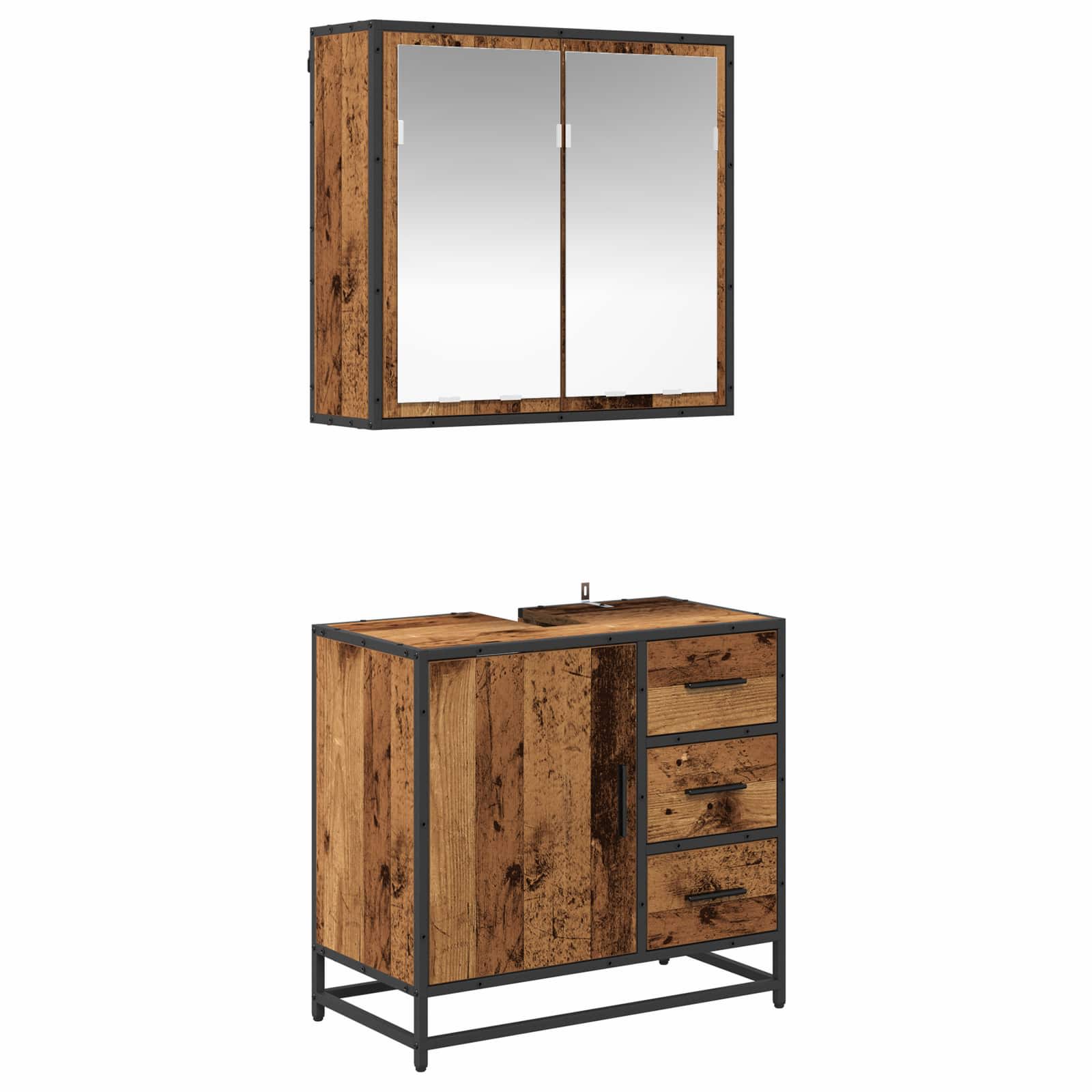 Badkamermeubelset Met Lade 2 Pcs Bewerkt Hout Oud hout