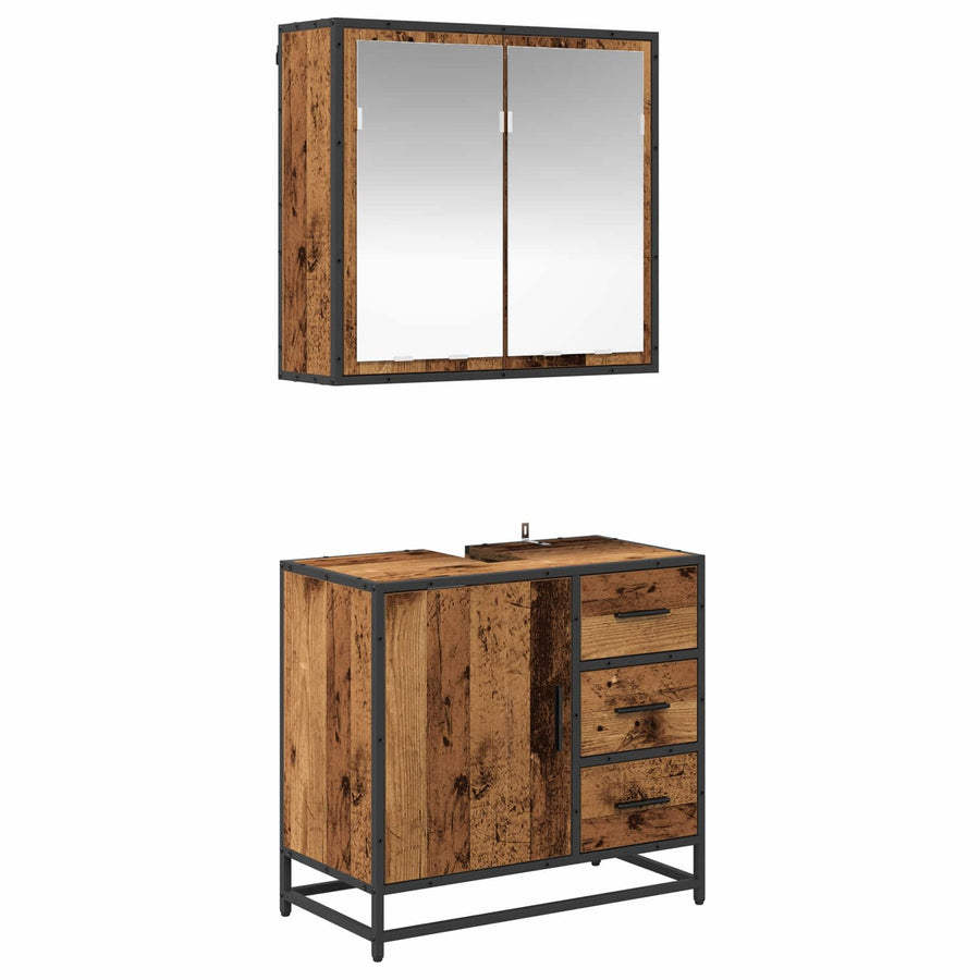 Badkamermeubelset Met Lade 2 Pcs Bewerkt Hout Oud hout