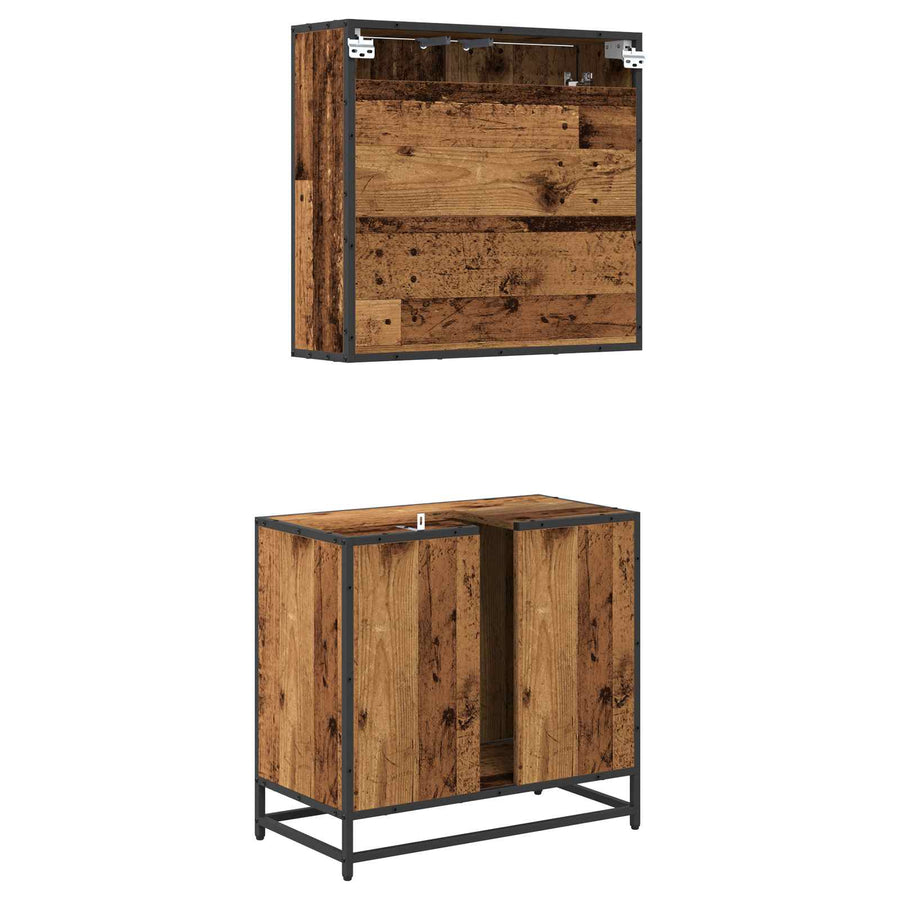 Badkamermeubelset Met Lade 2 Pcs Bewerkt Hout Oud hout