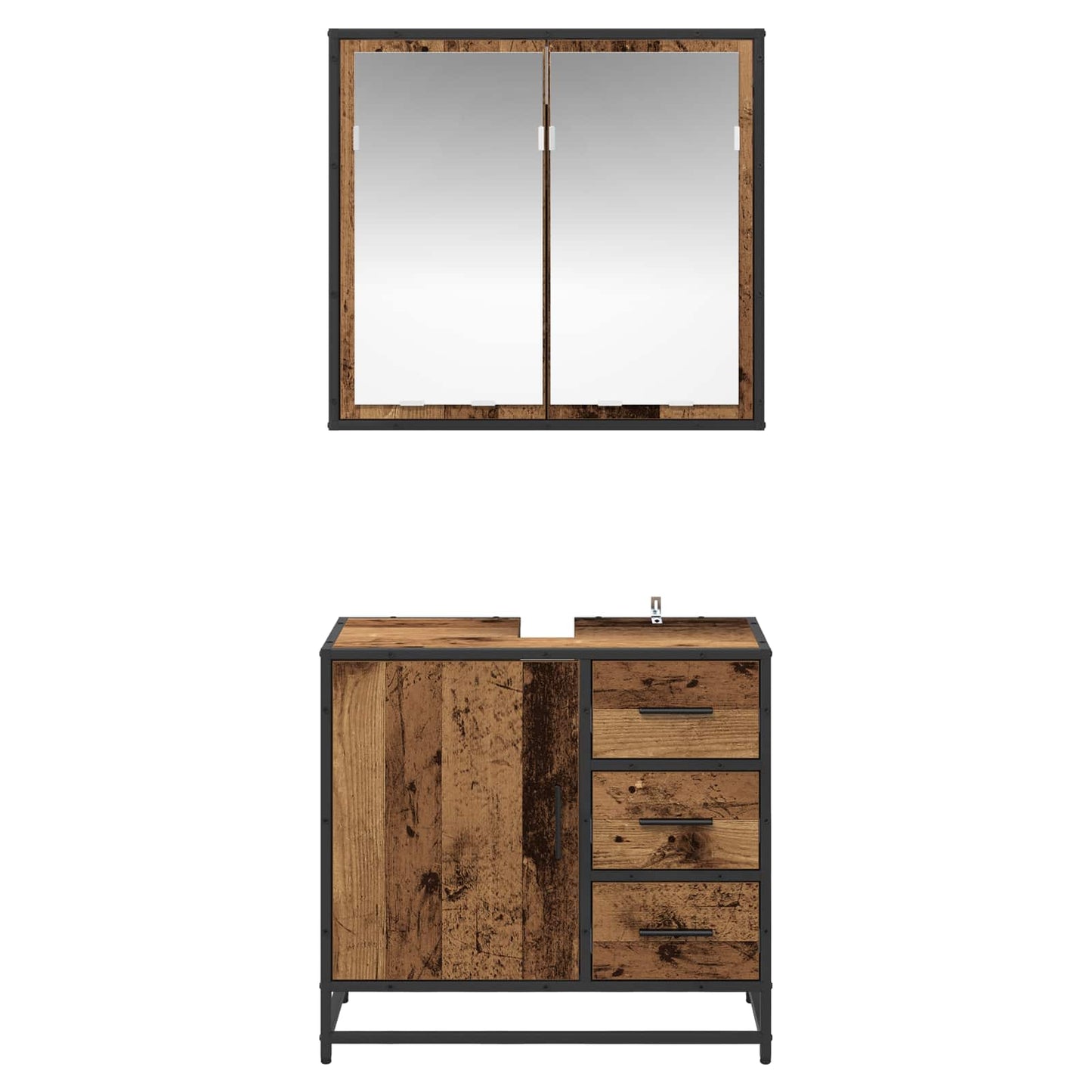 Badkamermeubelset Met Lade 2 Pcs Bewerkt Hout Oud hout