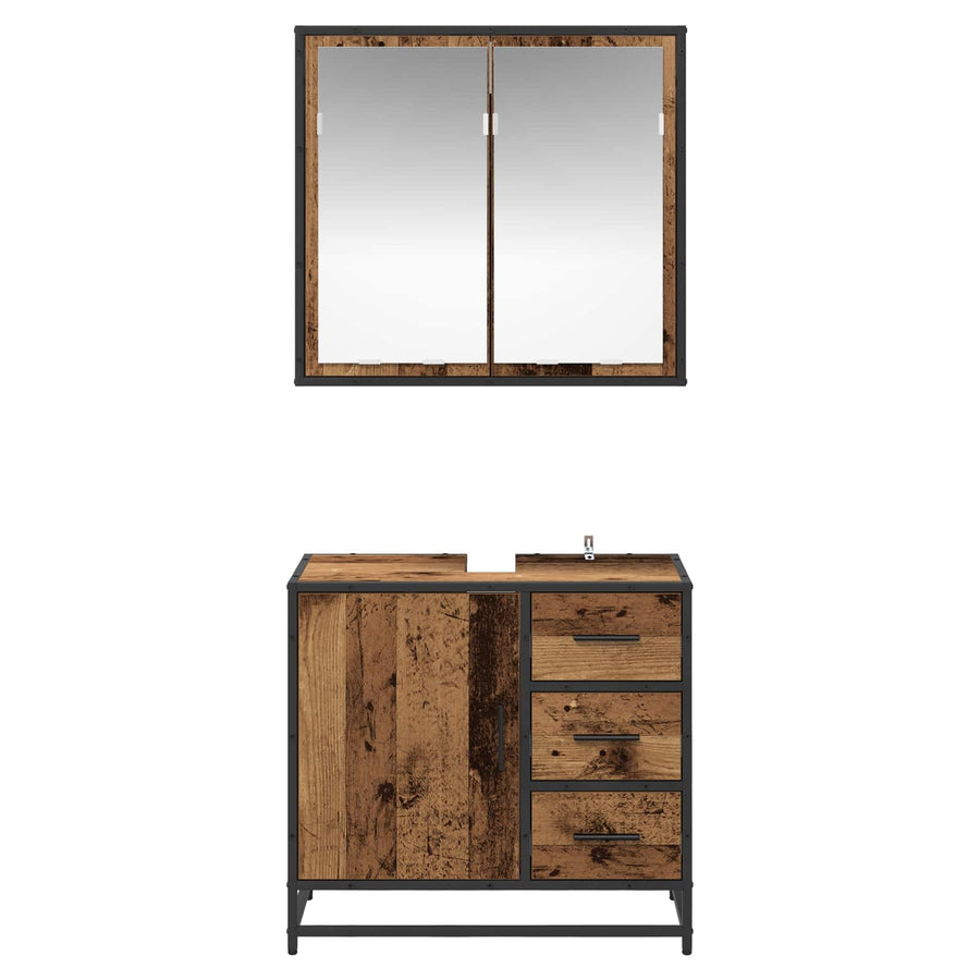 Badkamermeubelset Met Lade 2 Pcs Bewerkt Hout Oud hout