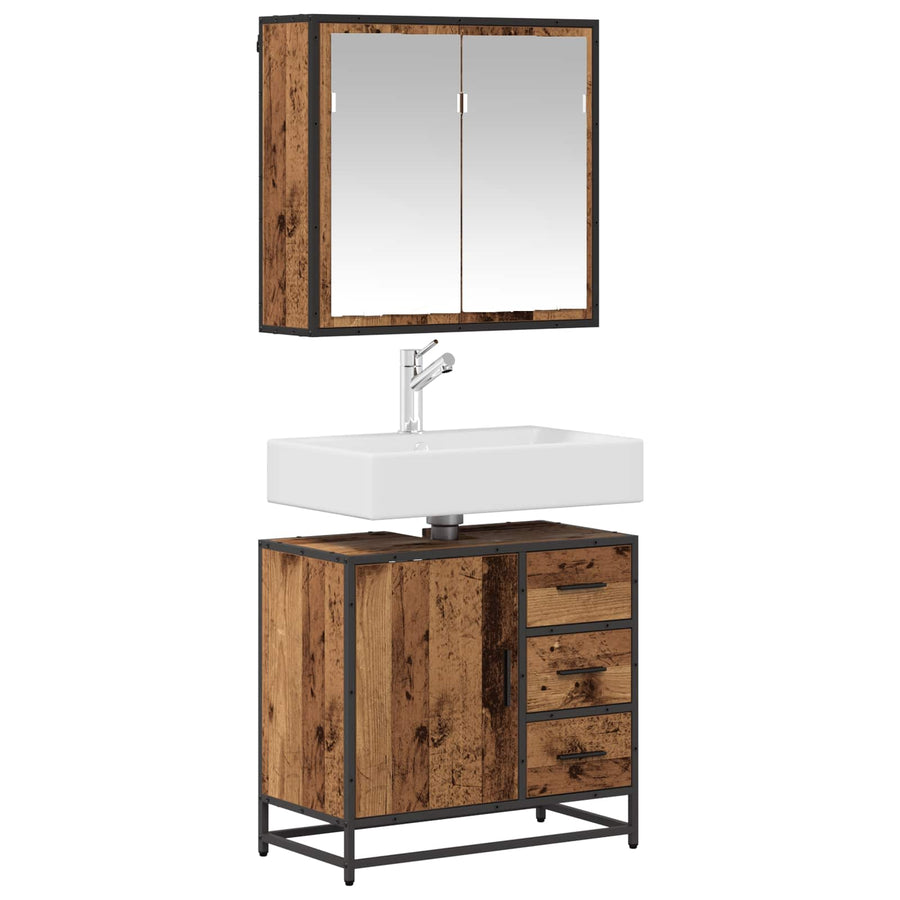 Badkamermeubelset Met Lade 2 Pcs Bewerkt Hout Oud hout