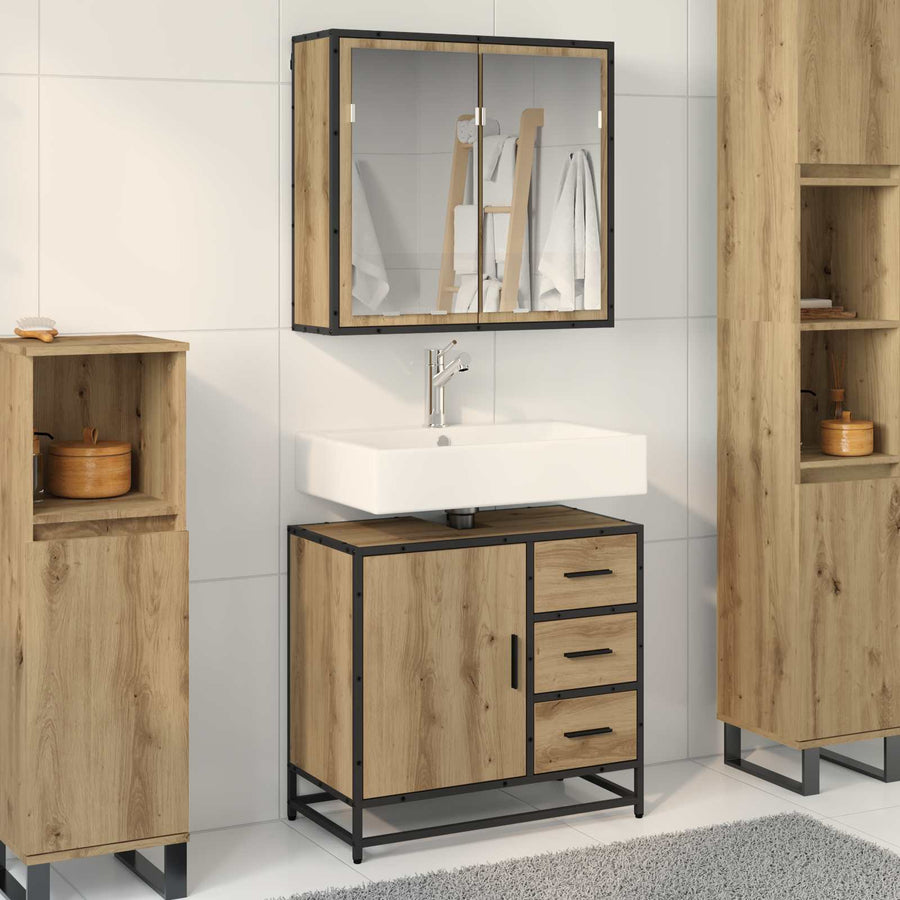 Badkamermeubelset met lade 2 pcs Artisan Eiken Bewerkt hout