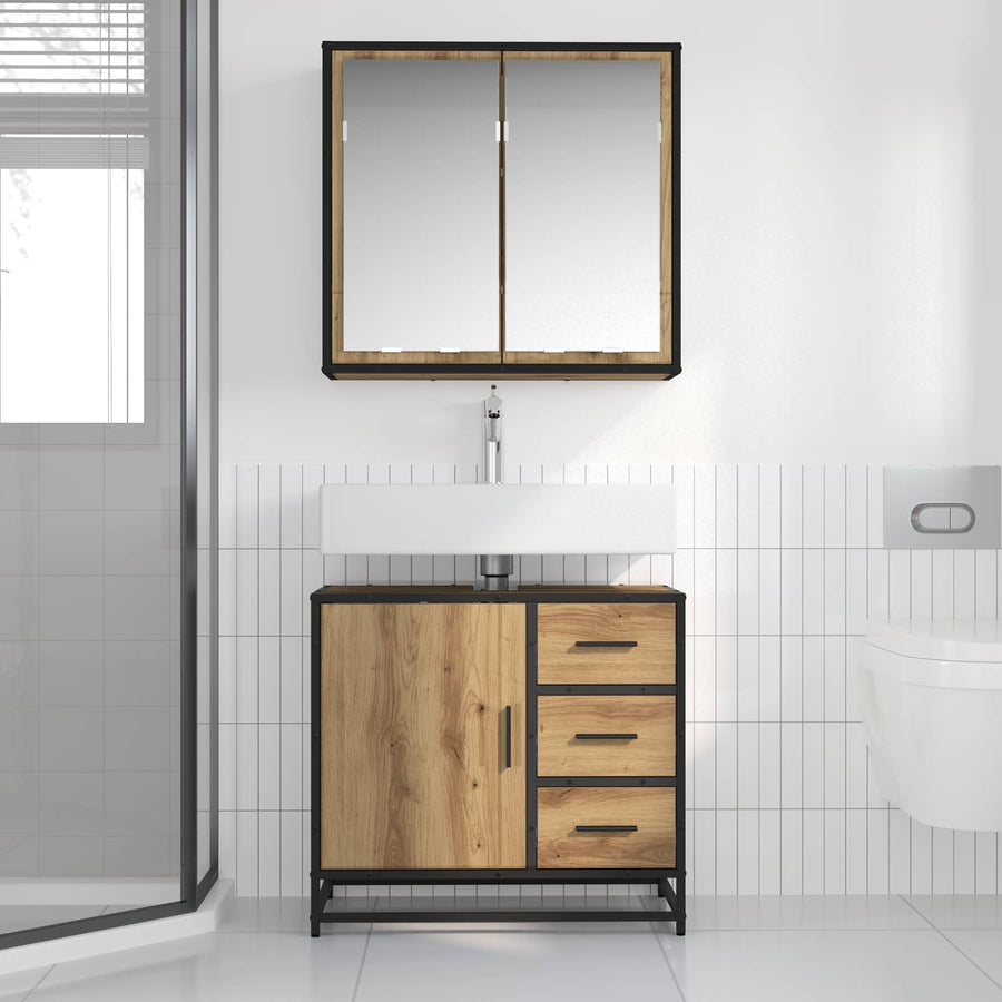 Badkamermeubelset met lade 2 pcs Artisan Eiken Bewerkt hout