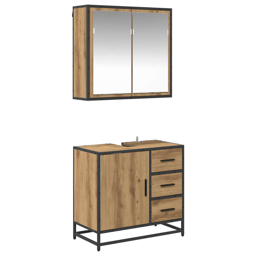 Badkamermeubelset met lade 2 pcs Artisan Eiken Bewerkt hout
