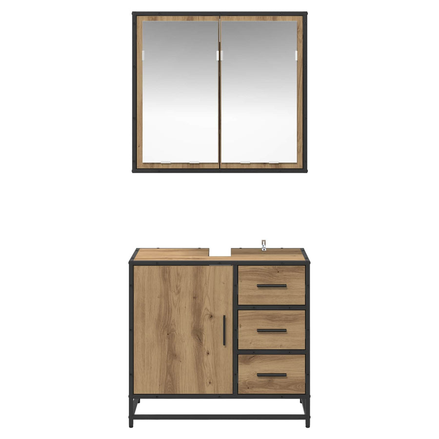 Badkamermeubelset met lade 2 pcs Artisan Eiken Bewerkt hout