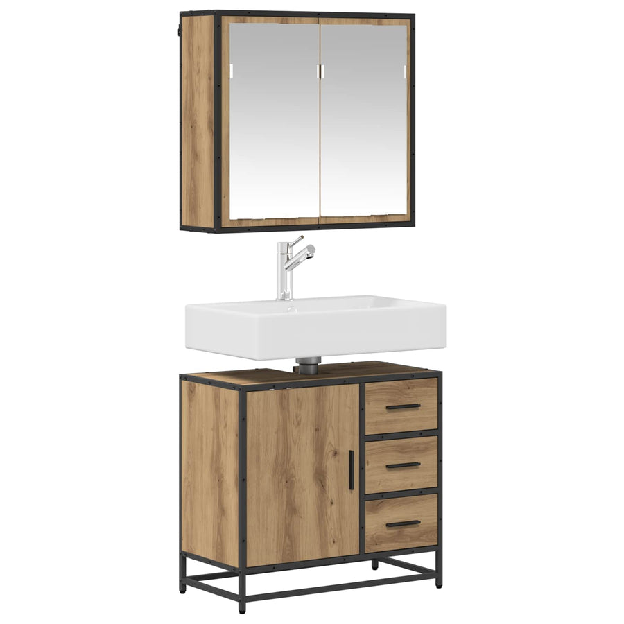 Badkamermeubelset met lade 2 pcs Artisan Eiken Bewerkt hout