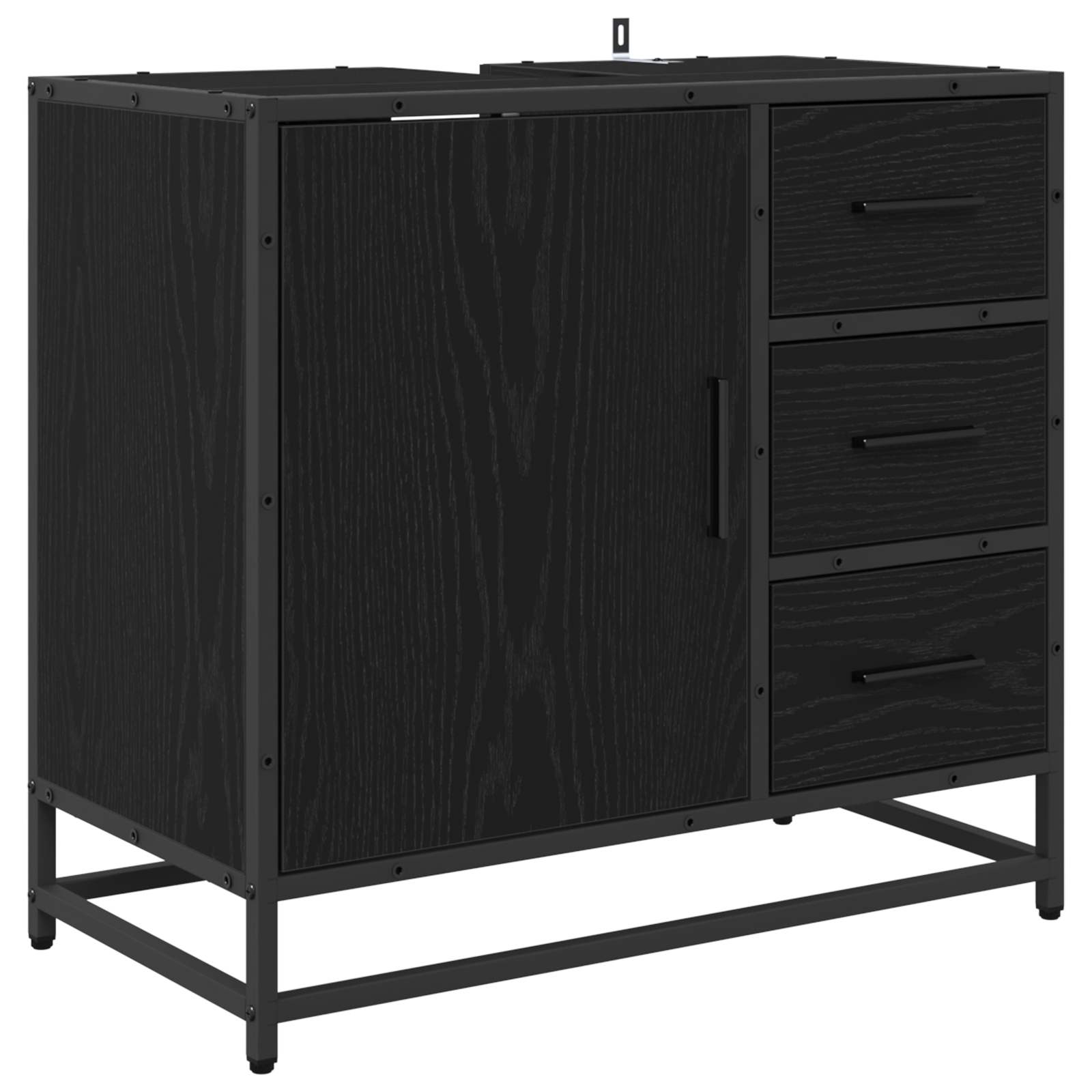 Badkamermeubelset met lade 2 pcs Zwart eiken Bewerkt hout