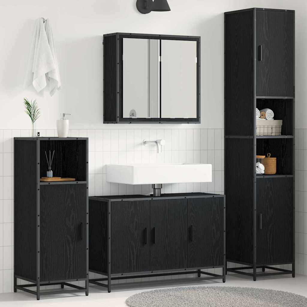 Badkamermeubelset met opslag 4 pcs Zwart eiken 90 x 33 x 60 cm