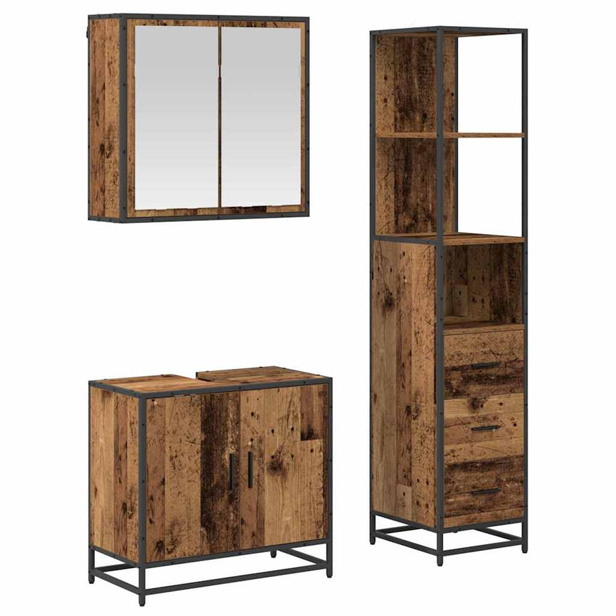 Badkamermeubelset 3 pcs Oud hout 65 x 33 x 60 cm Bewerkt hout